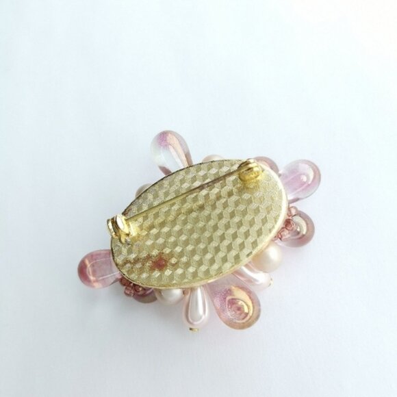 VINTAGE 70s brooch pin  pearl beads rose - Picture 2 of 6